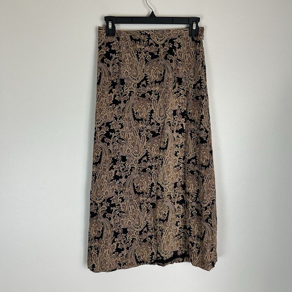 Talbots Black and Tan Paisley Midi Skirt